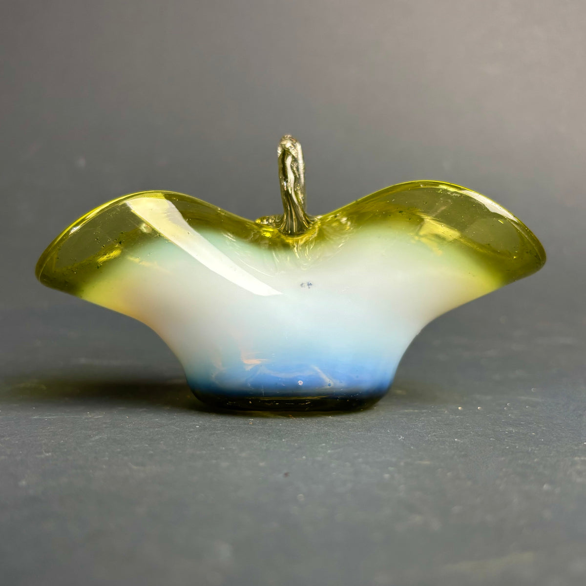 Vintage Green and Opaline Cased Glass Basket – Applied Handle