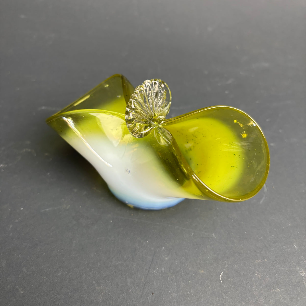 Vintage Green and Opaline Cased Glass Basket – Applied Handle