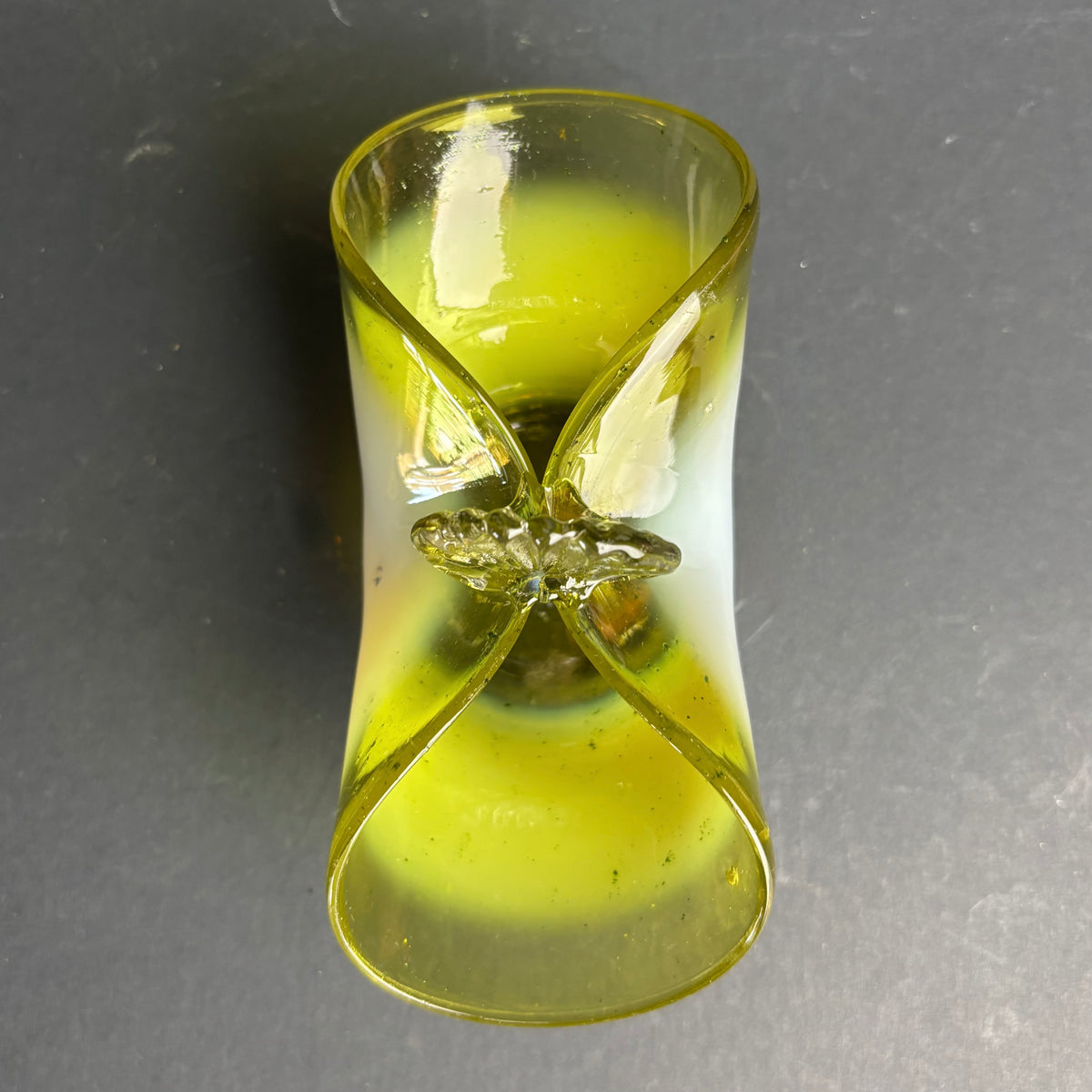 Vintage Green and Opaline Cased Glass Basket – Applied Handle