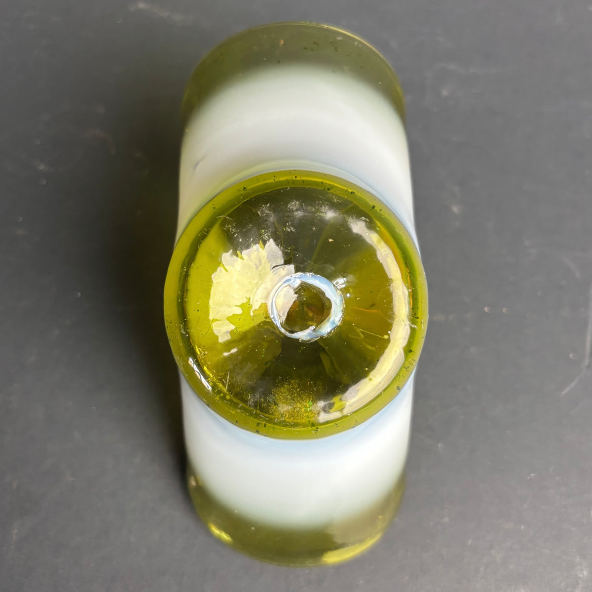 Vintage Green and Opaline Cased Glass Basket – Applied Handle