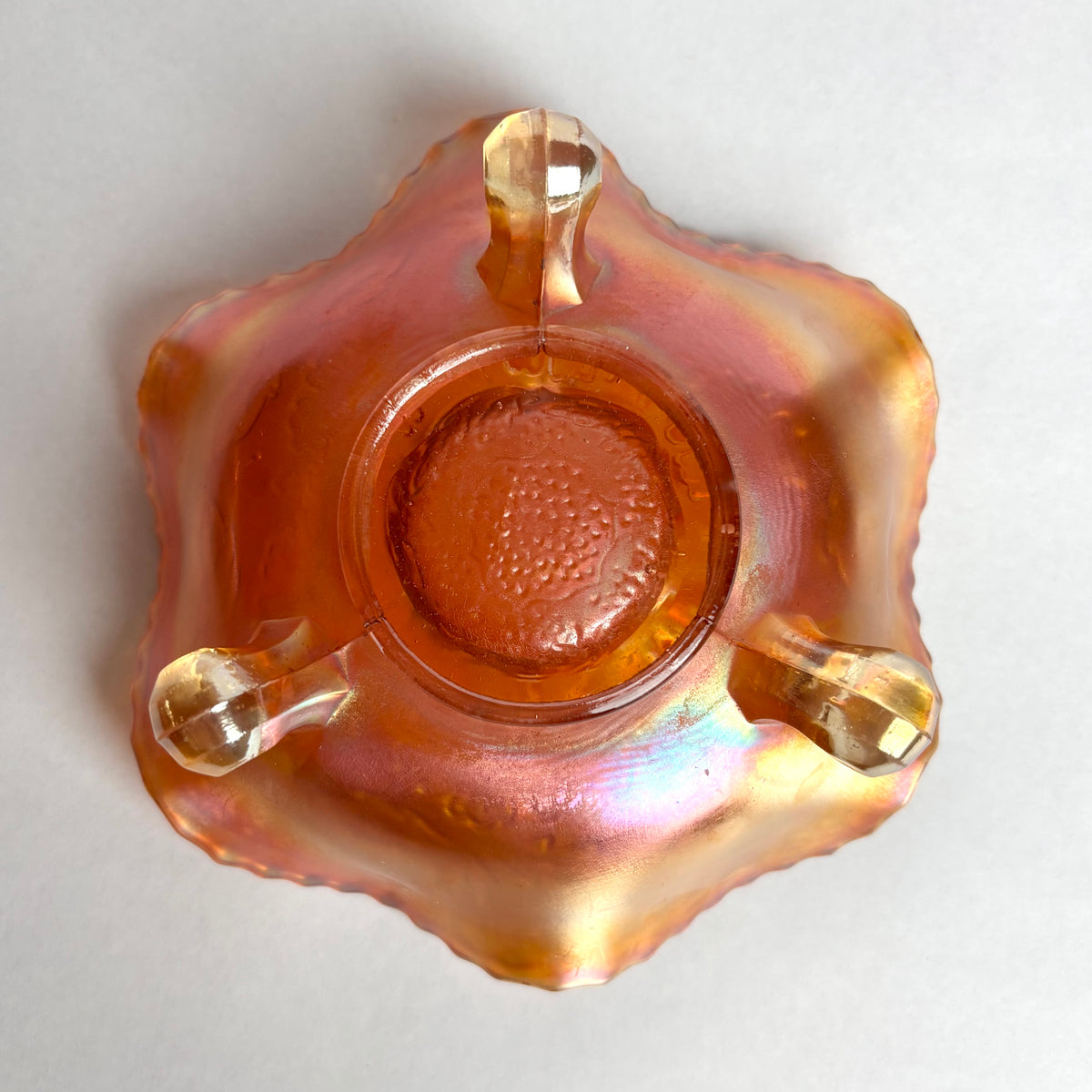 Fenton Marigold Carnival Glass Bowl Two Flowers Ball Footed Vintage