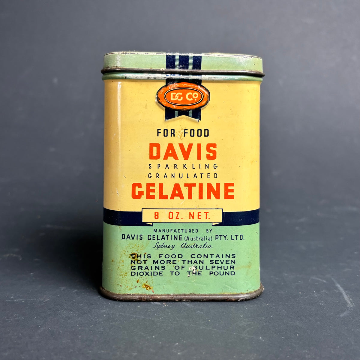 Vintage Davis Gelatine Tin 8oz – DG Co Sydney Australia Advertising Tin