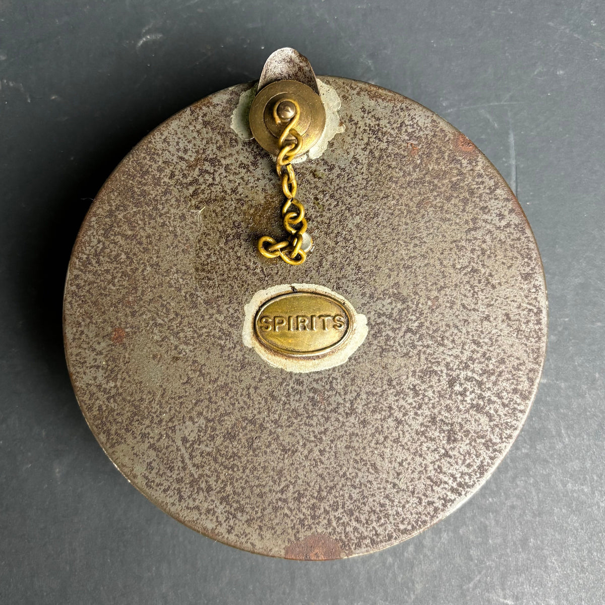 Vintage Metal Spirit Kettle / Spirit Can with Brass Cap Chain Marked “SPIRITS”