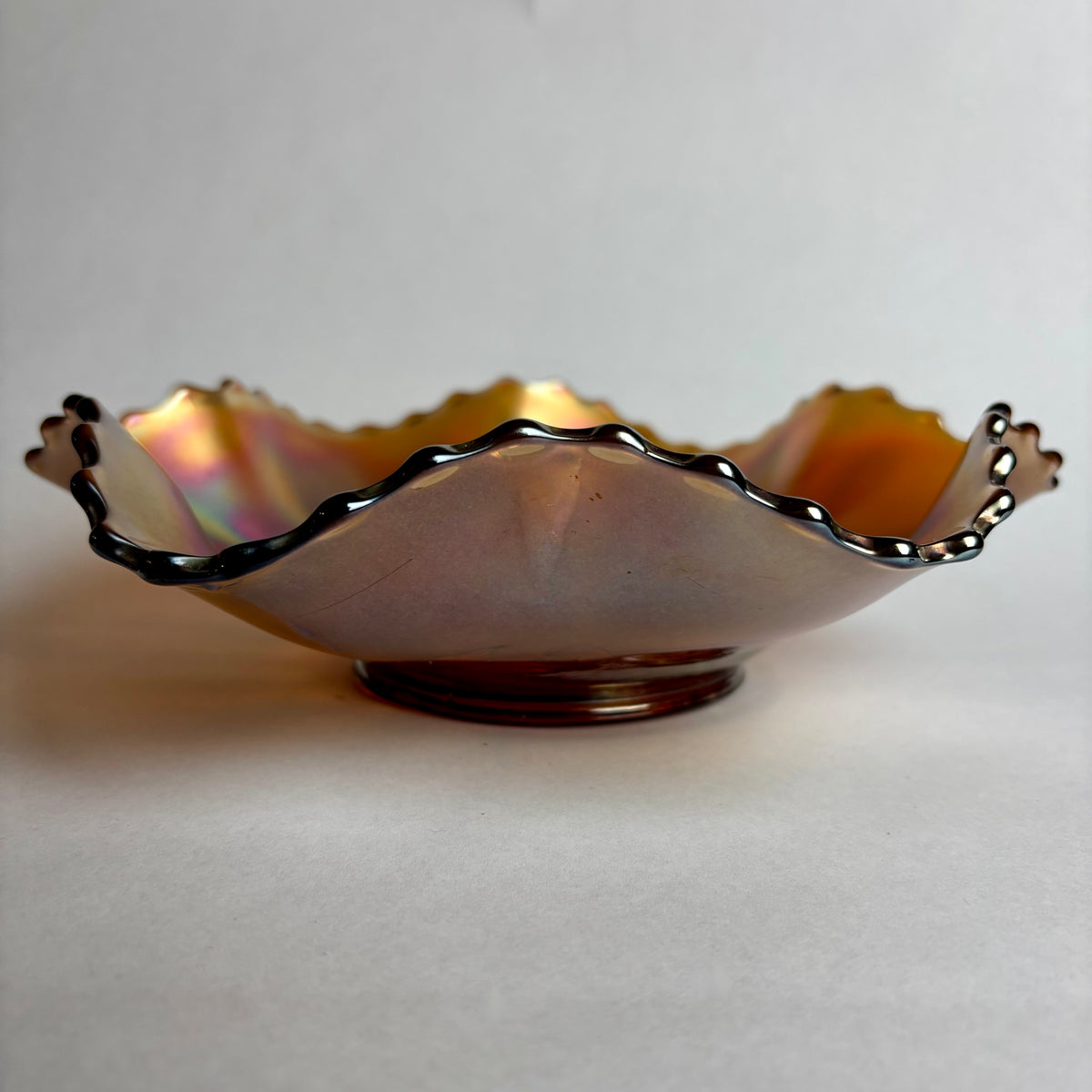 Dugan Cosmos Variant Carnival Glass Bowl Marigold Large Ruffled c1900s