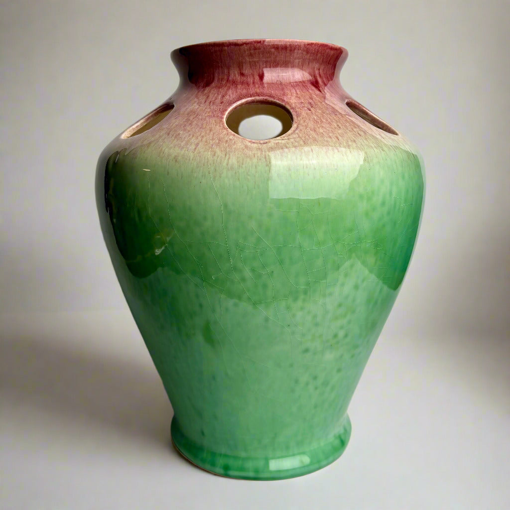 Pates Pottery Sydney Pink & Green Drip Glaze Vase 27cm