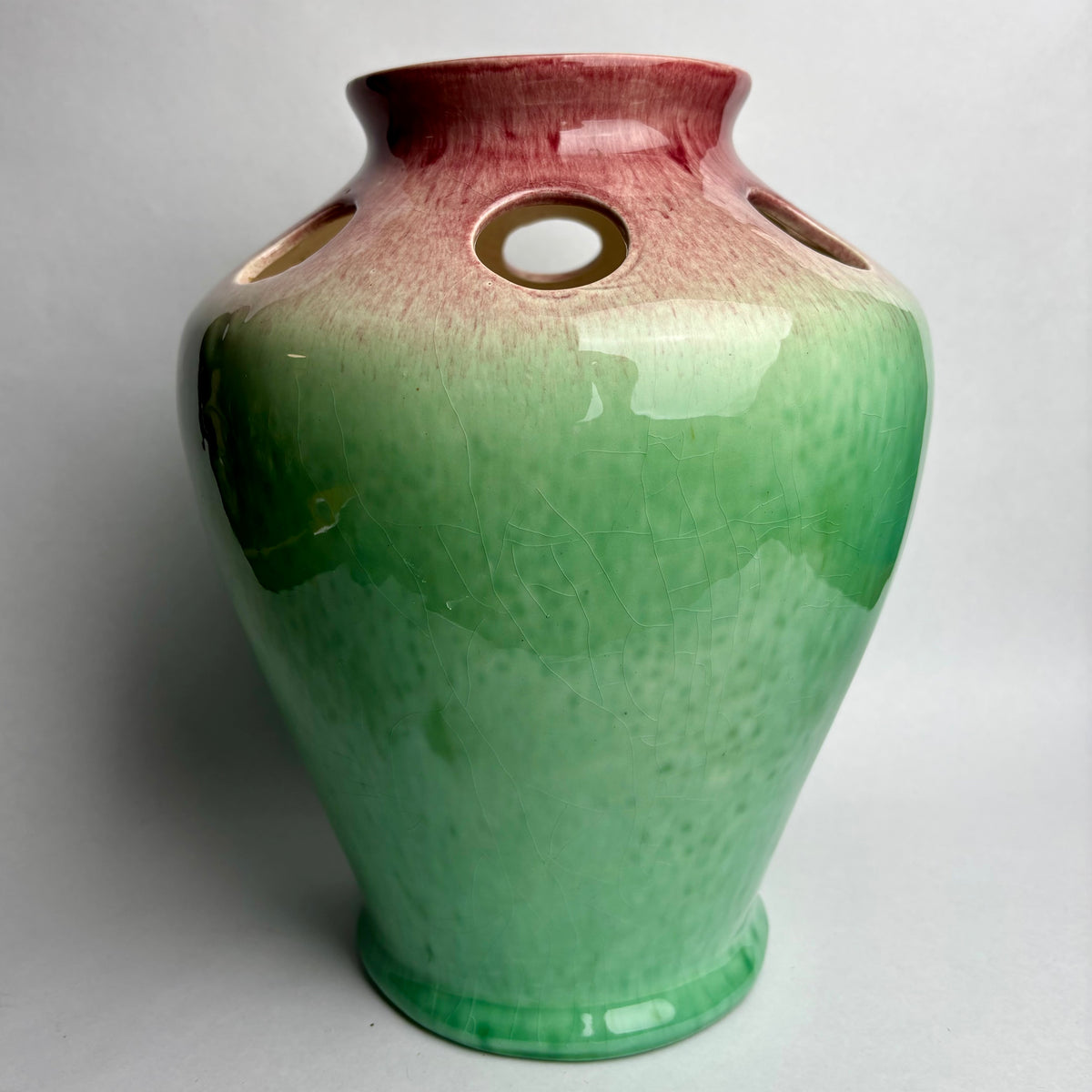 Pates Pottery Sydney Pink & Green Drip Glaze Vase 27cm