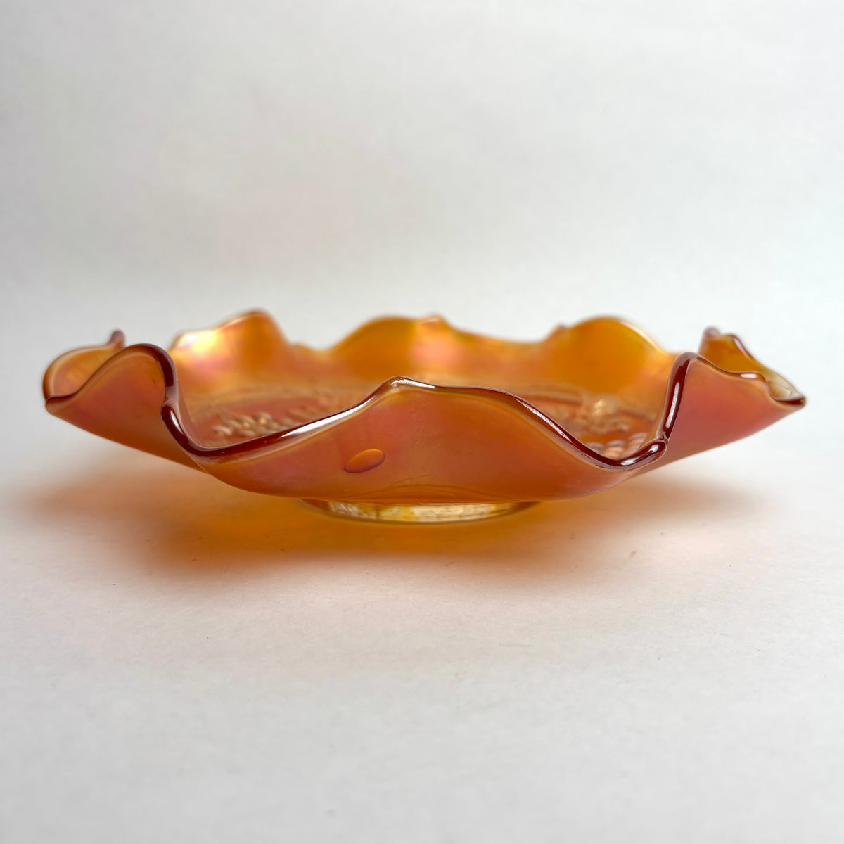 Fenton Grape & Cable Carnival Glass Bowl Marigold Ruffled Edge