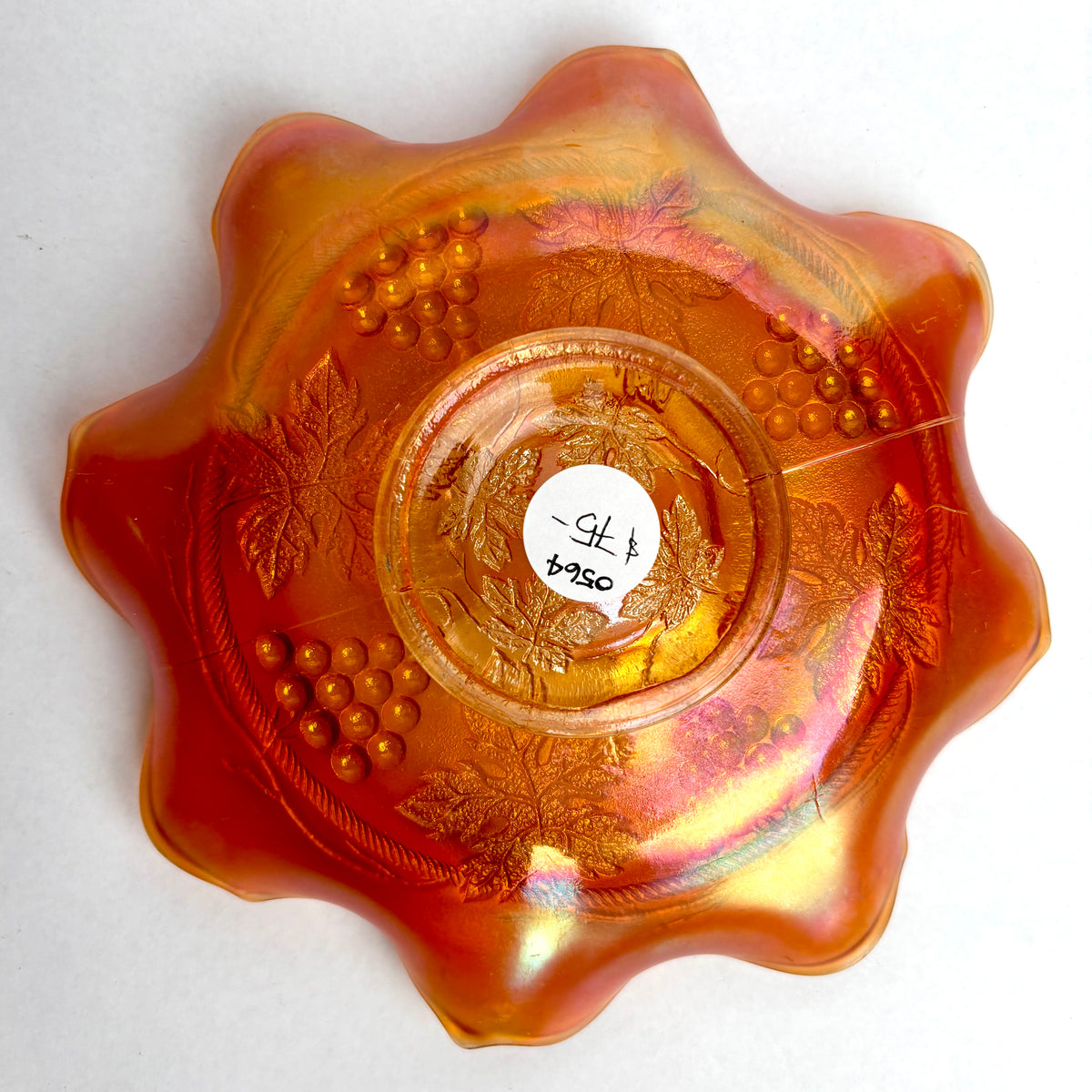 Fenton Grape & Cable Carnival Glass Bowl Marigold Ruffled Edge