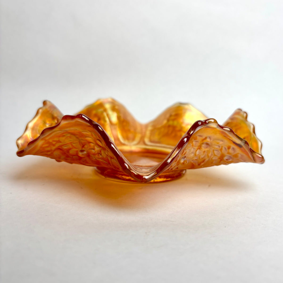 Fenton Sailboats Carnival Glass Bowl Marigold Ruffled Antique