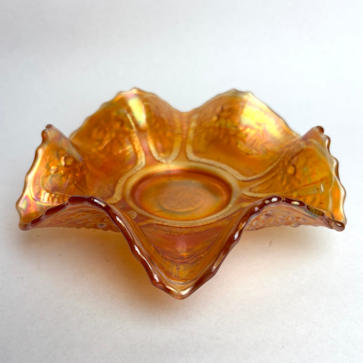 Fenton Sailboats Carnival Glass Bowl Marigold Ruffled Antique