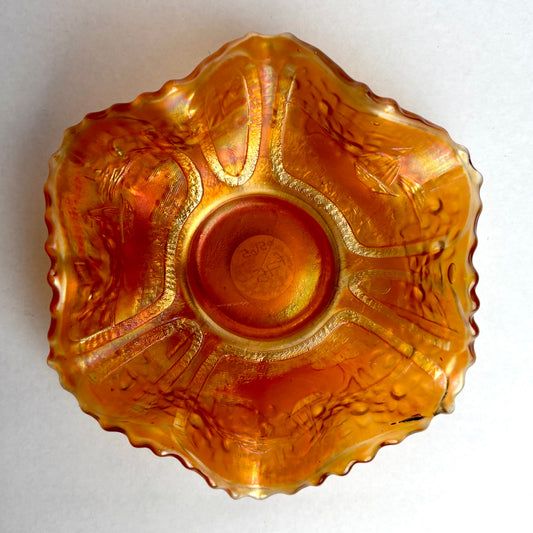 Fenton Sailboats Carnival Glass Bowl Marigold Ruffled Antique