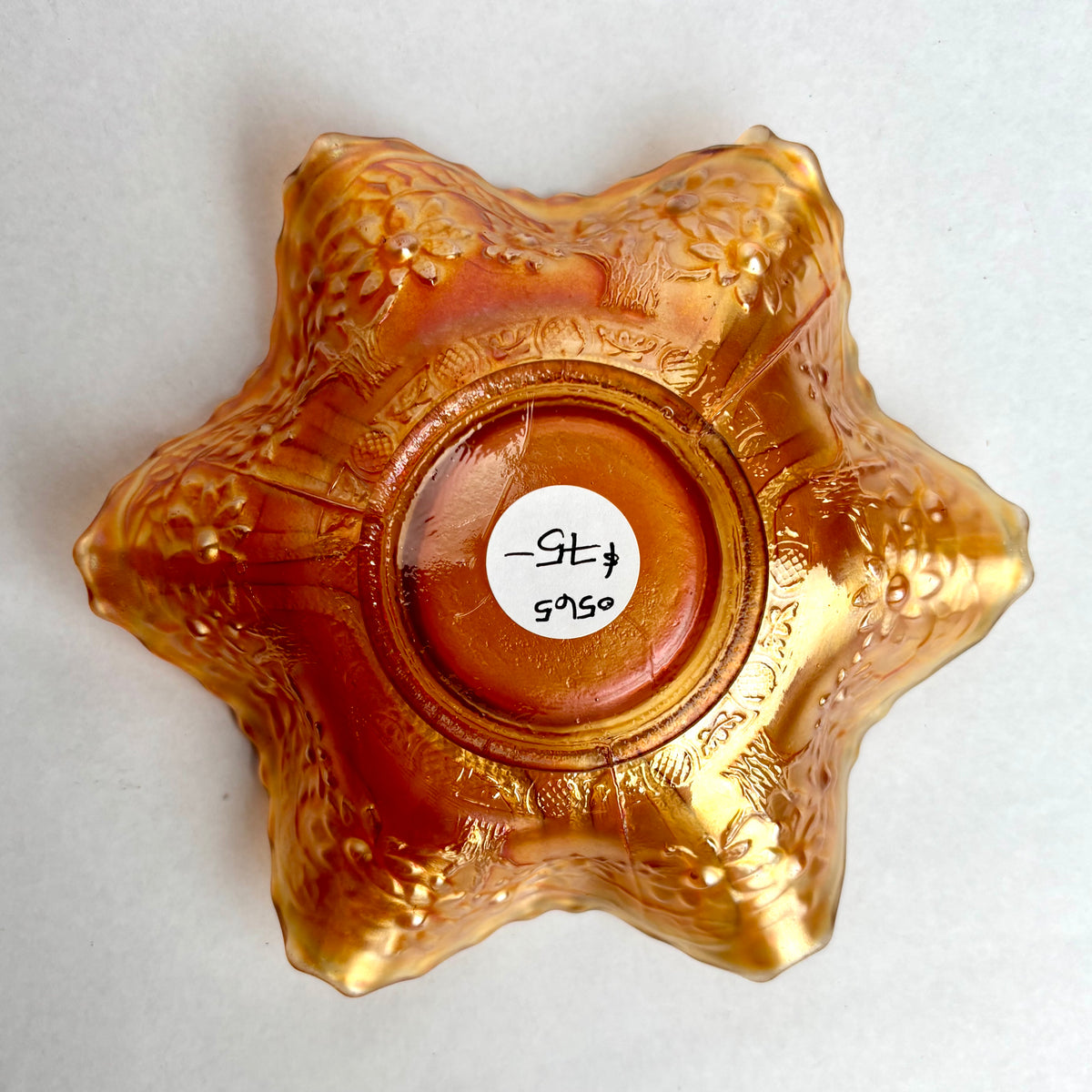 Fenton Sailboats Carnival Glass Bowl Marigold Ruffled Antique