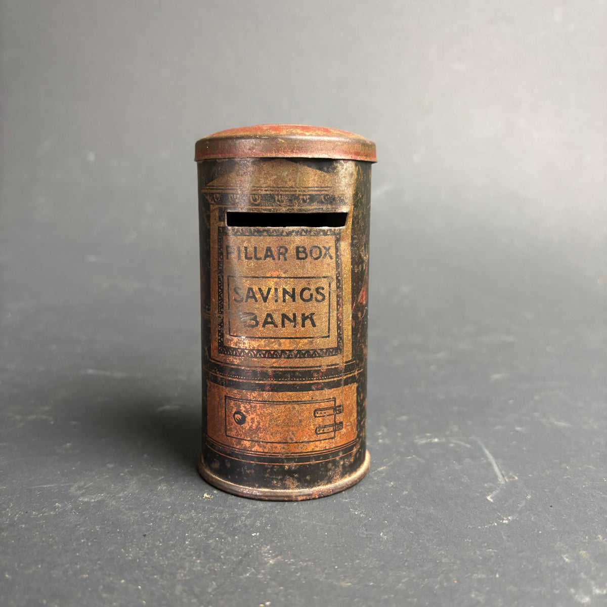 Antique Tinplate Pillar Box Savings Bank – British Post Box Money Box