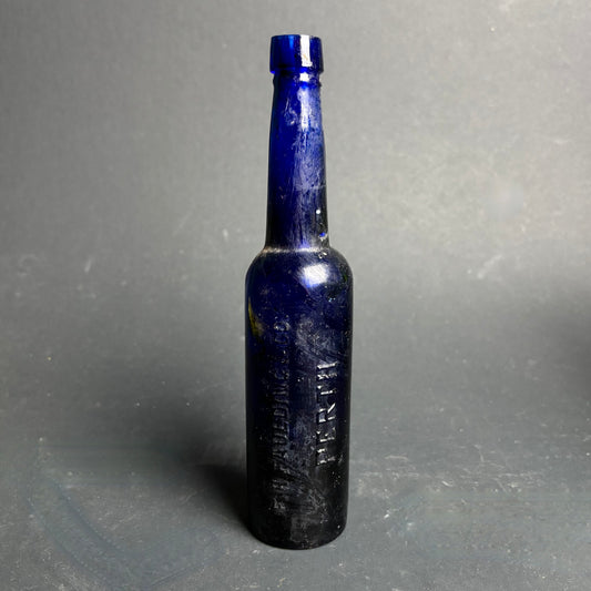 Antique Cobalt Blue Glass Bottle – Faulding & Co Ltd Perth – Embossed Chemist Bottle