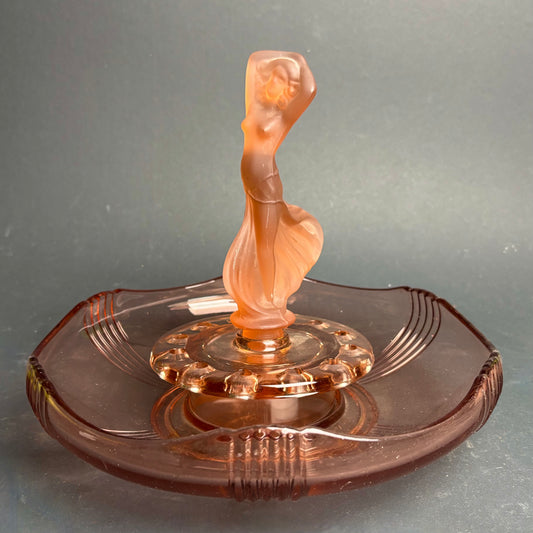 Art Deco Figural Glass Centrepiece Nude Lady Flower Frog Bowl c1930s