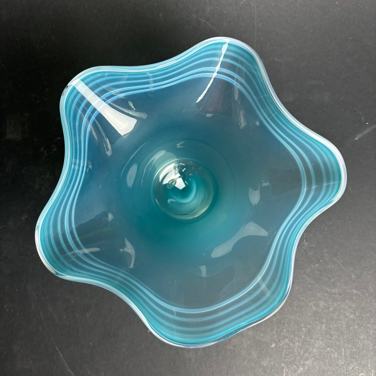 John Deeble Signed Art Glass Bowl – Australian Studio Glass, Aqua Blue