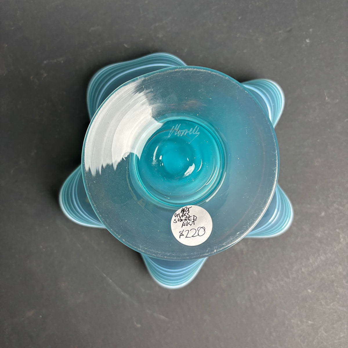 John Deeble Signed Art Glass Bowl – Australian Studio Glass, Aqua Blue