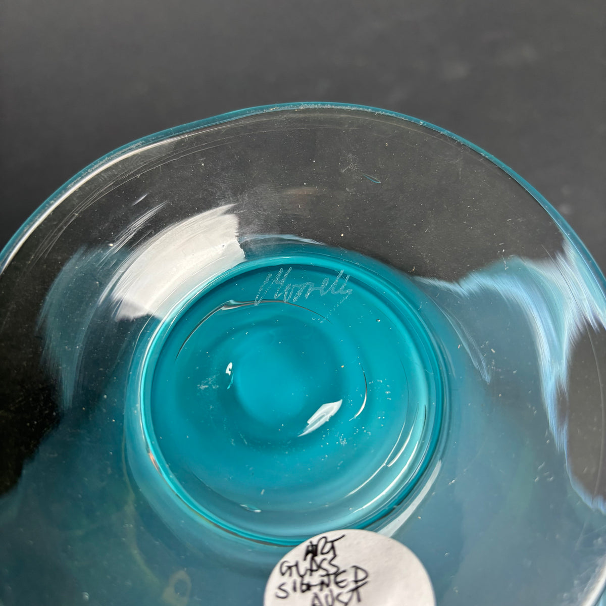 John Deeble Signed Art Glass Bowl – Australian Studio Glass, Aqua Blue