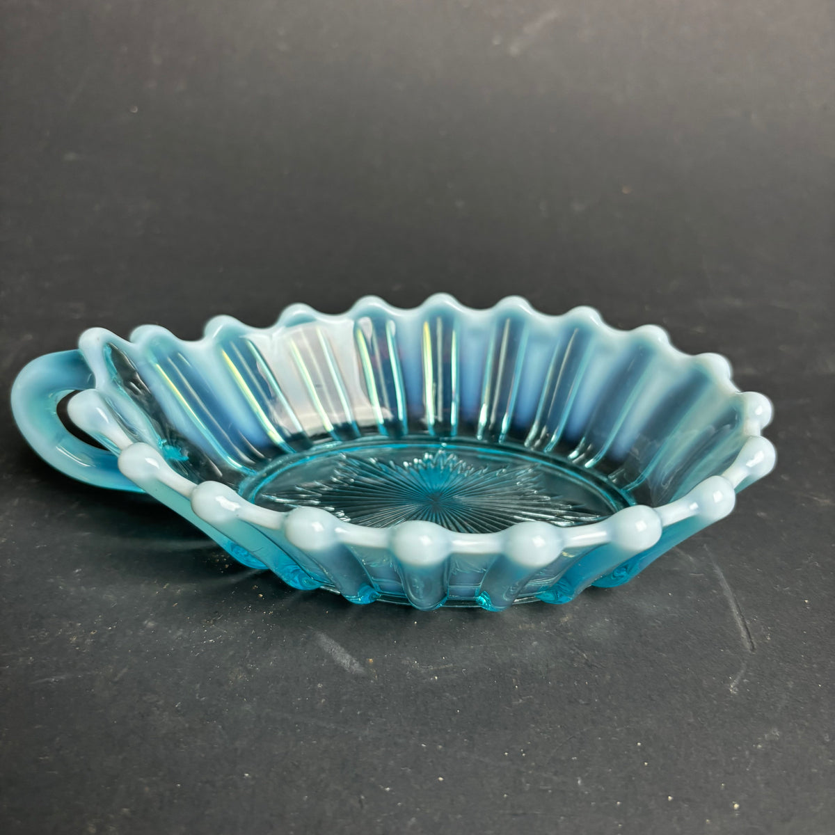 Vintage Blue Glass Bonbon Dish with Handle