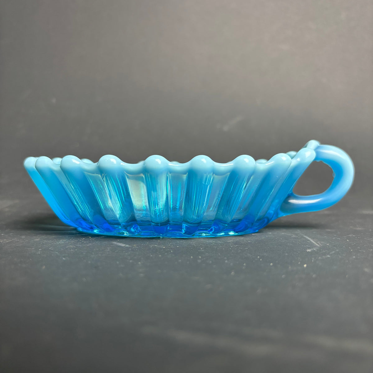 Vintage Blue Glass Bonbon Dish with Handle