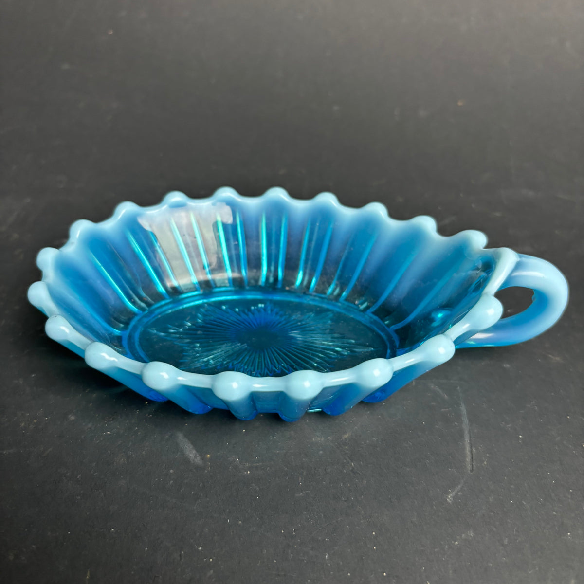 Vintage Blue Glass Bonbon Dish with Handle