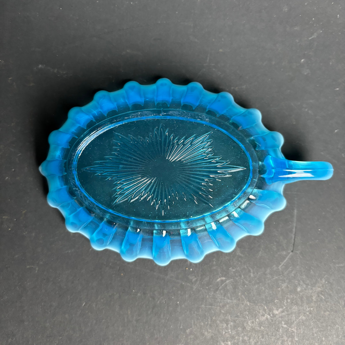Vintage Blue Glass Bonbon Dish with Handle