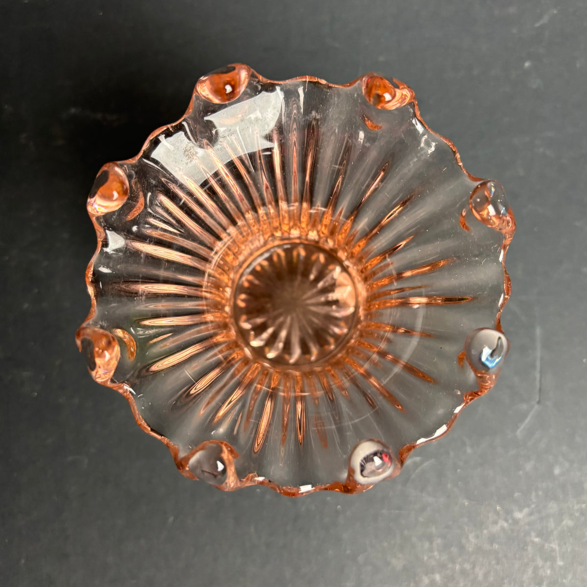 Vintage Pink Pressed Glass Ruffle Vase