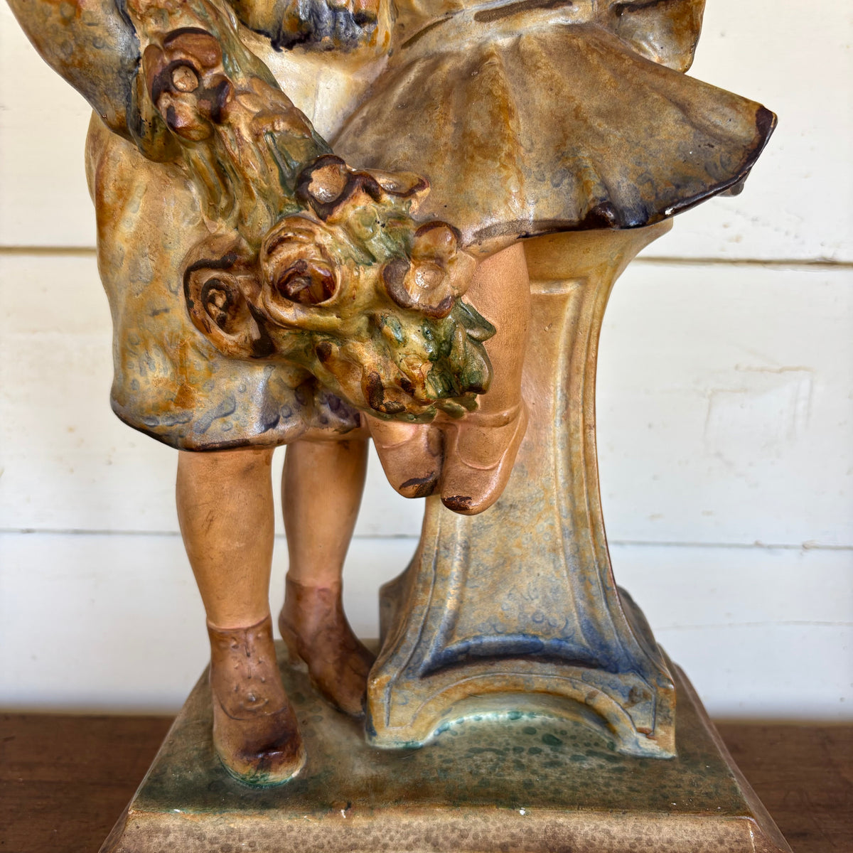 Large French Chalkware Boy & Girl Statue – c.1930s