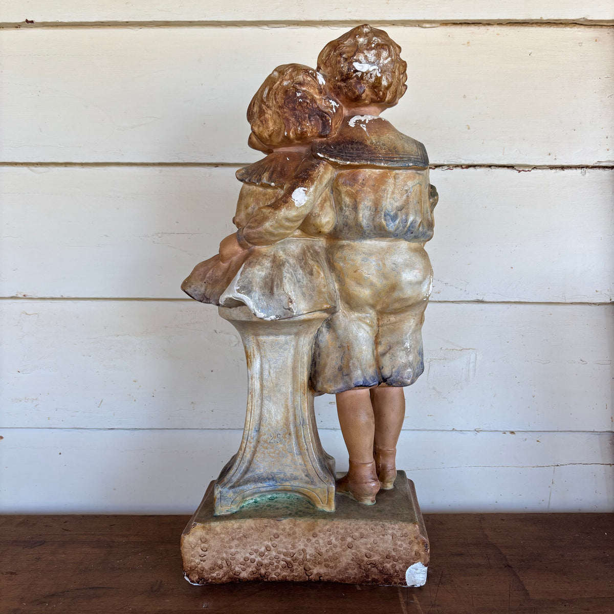 Large French Chalkware Boy & Girl Statue – c.1930s