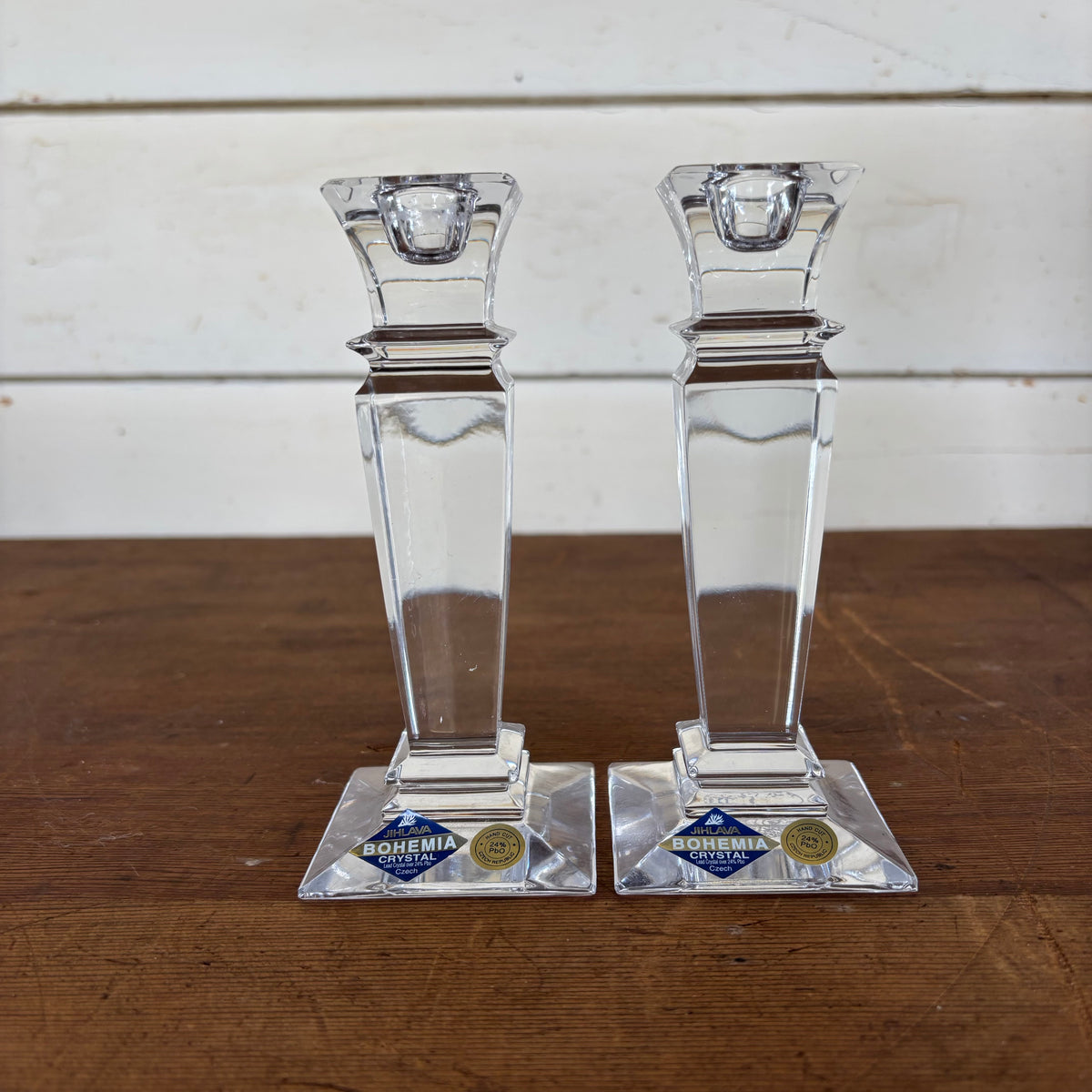 Pair of Bohemia Crystal Taper Candlesticks – Czech Republic, 24% Lead Crystal