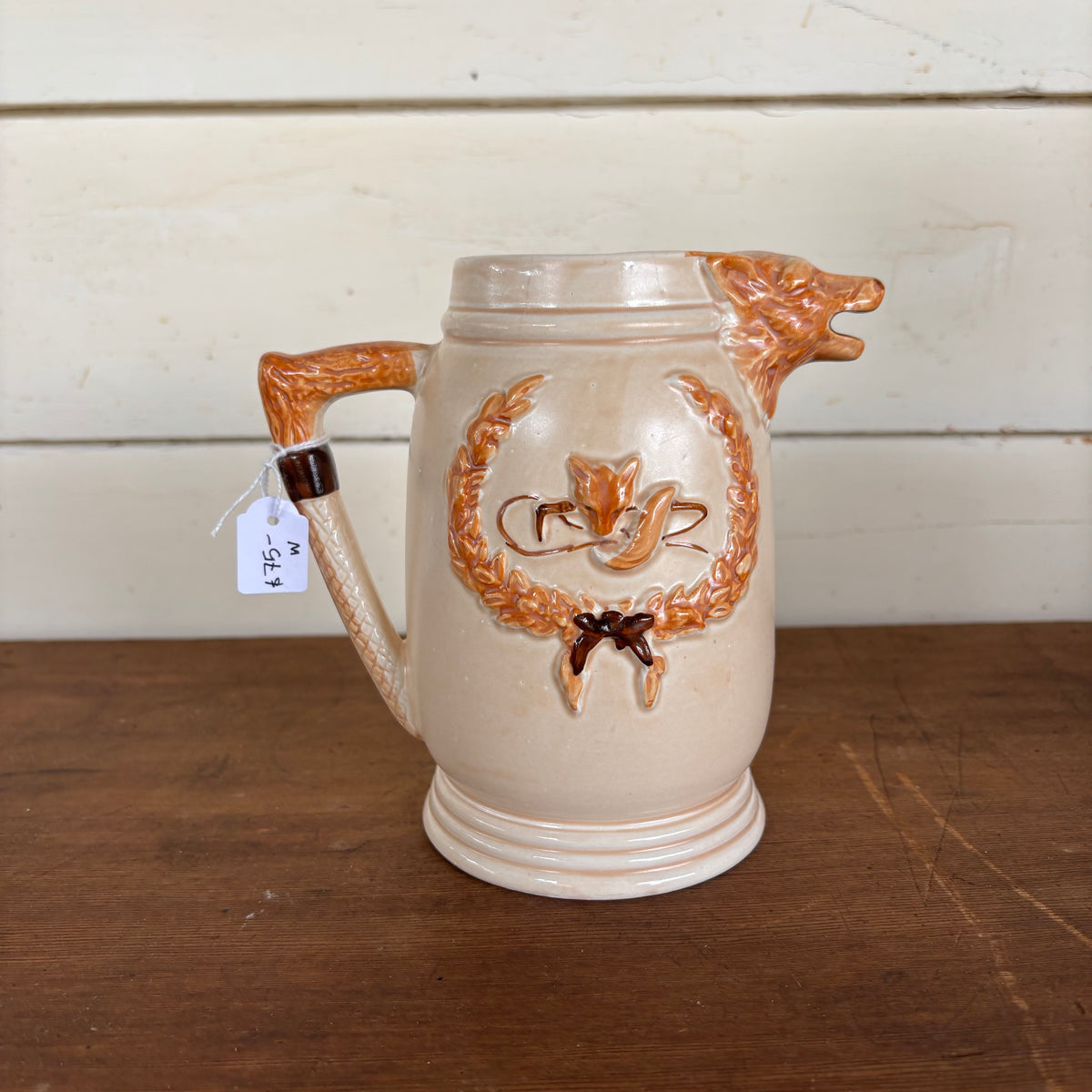 English Hunting Scene Pitcher with Fox Head Spout