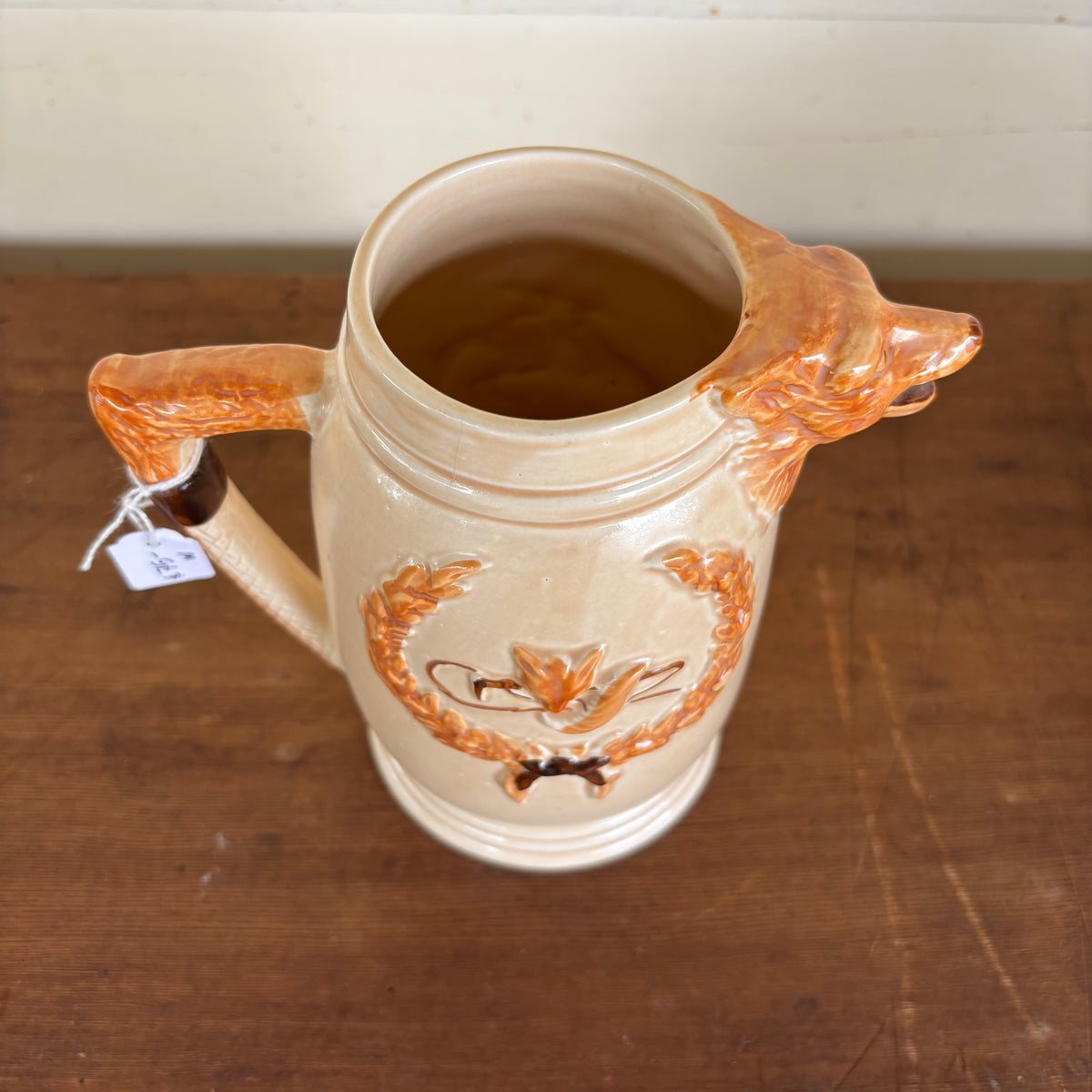 English Hunting Scene Pitcher with Fox Head Spout