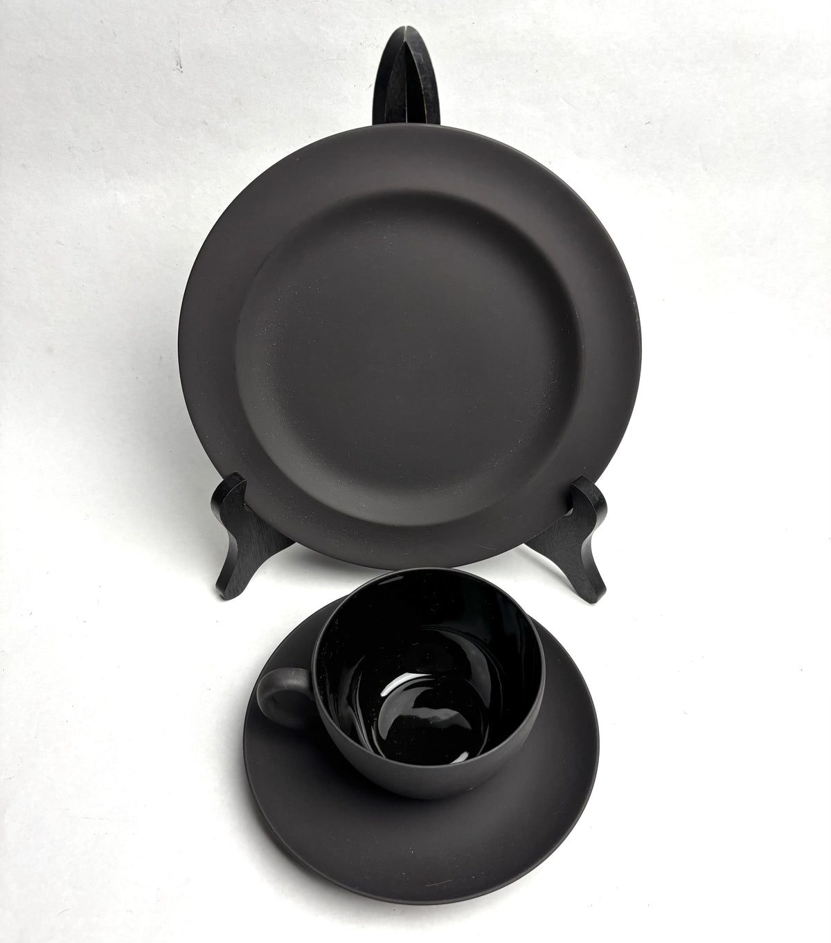 Wedgwood Black Basalt Tea Set 6 Trios Teapot Creamer Sugar Plate