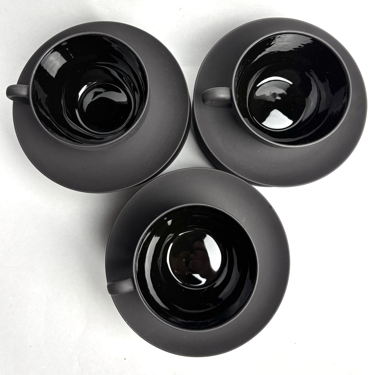 Wedgwood Black Basalt Tea Set 6 Trios Teapot Creamer Sugar Plate