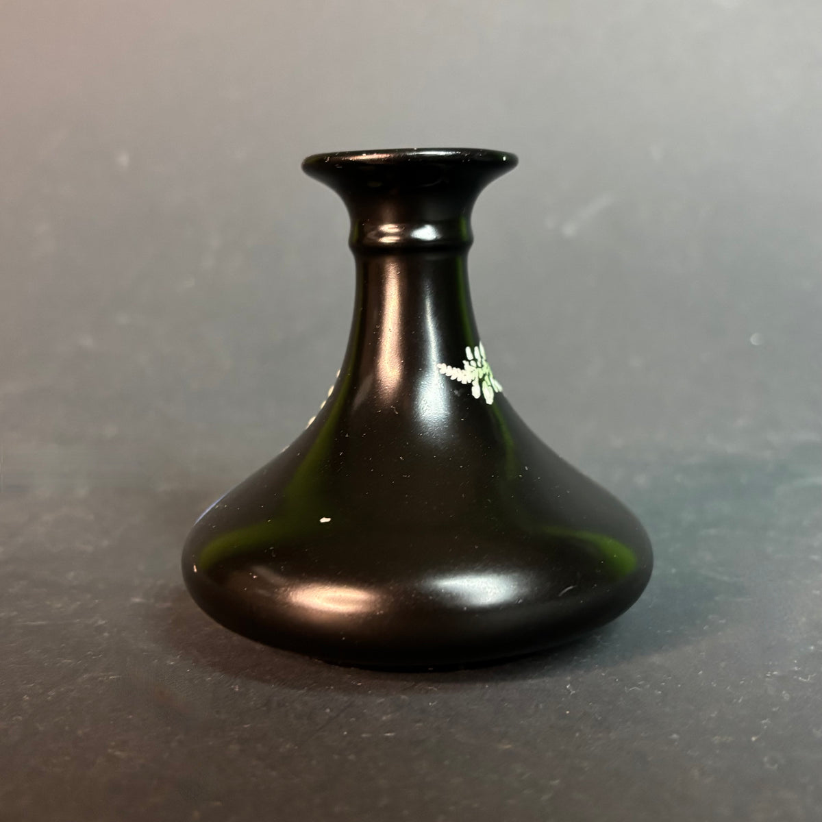 Shelley England Black Vase with Hand Painted Floral Spray and Blue Ribbon c.1920s