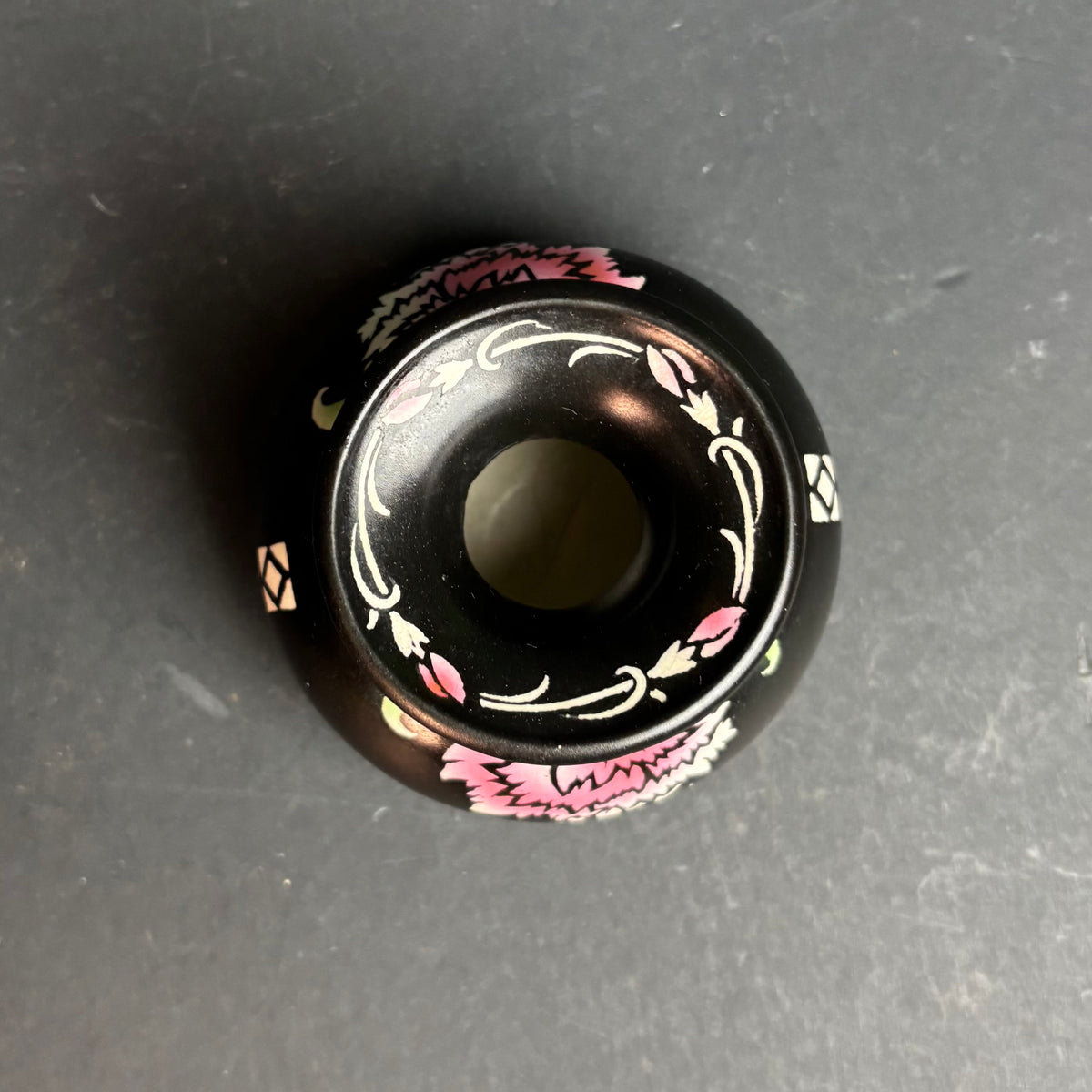 Shelley England Art Deco Black Bud Vase with Hand Painted Floral Design c.1920s