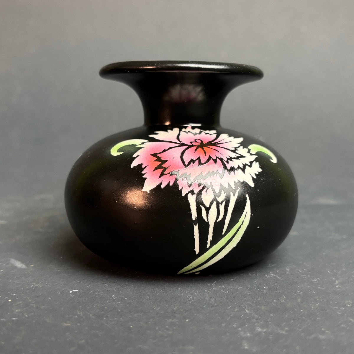 Shelley England Art Deco Black Bud Vase with Hand Painted Floral Design c.1920s