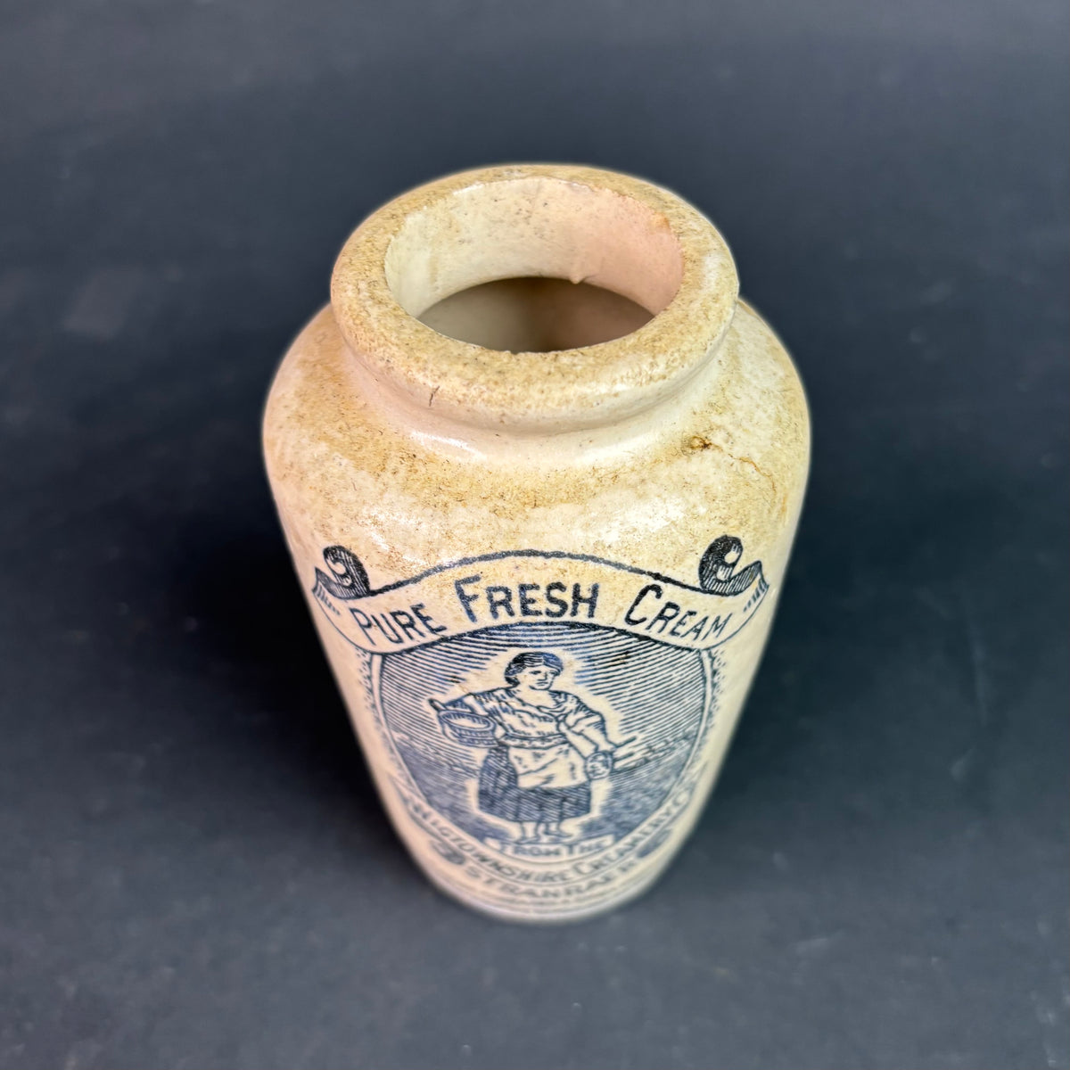 Antique Scottish Stoneware Cream Pot “Pure Fresh Cream” Wigtownshire Creamery Stranraer c.1900