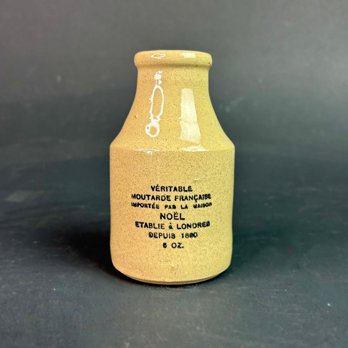 Antique French Mustard Pot “Noël London” Stoneware Advertising Jar 6oz