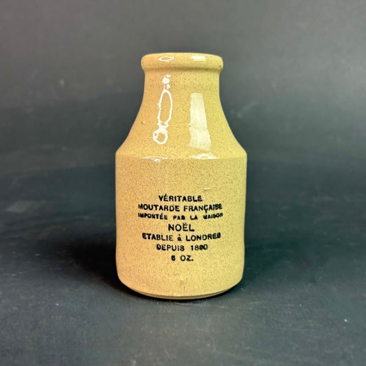 Antique French Mustard Pot “Noël London” Stoneware Advertising Jar 6oz