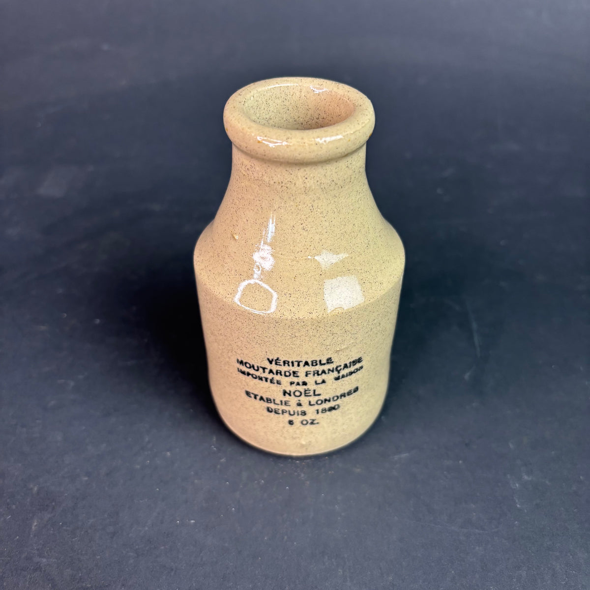 Antique French Mustard Pot “Noël London” Stoneware Advertising Jar 6oz