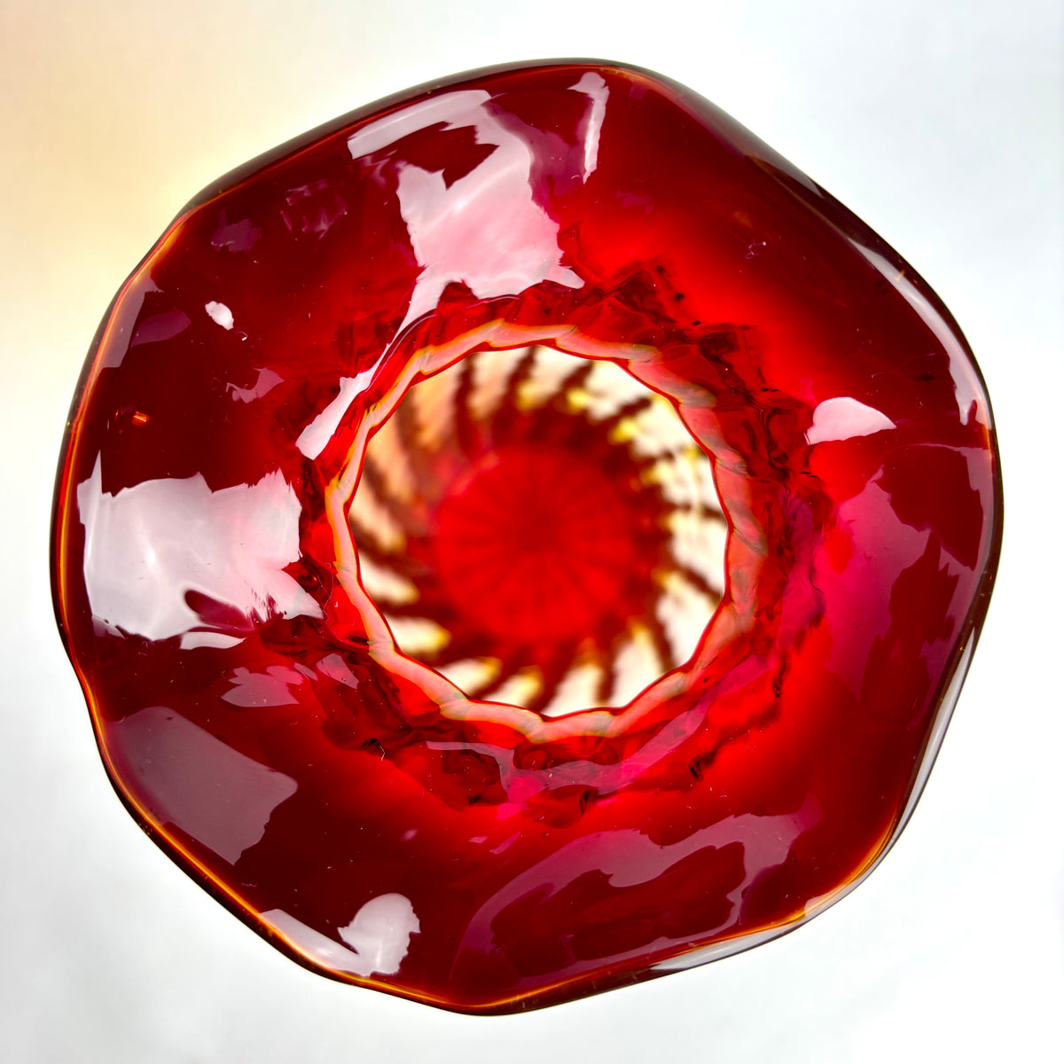 Pair Hand Blown Amberina Art Glass Vases Cadmium Glow 25cm