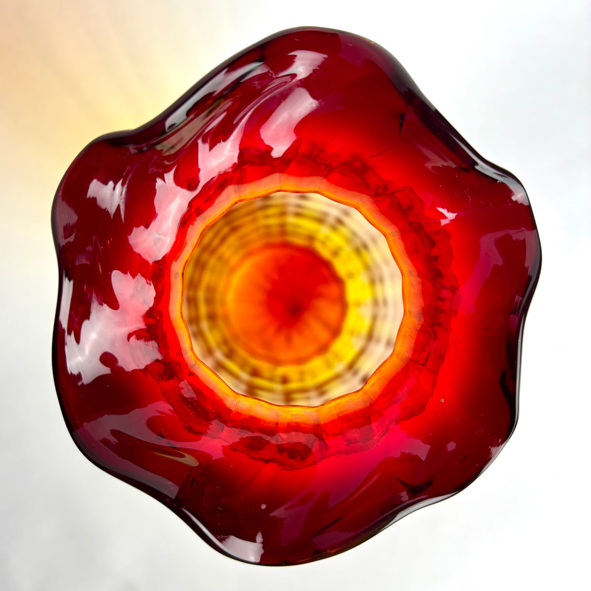 Pair Hand Blown Amberina Art Glass Vases Cadmium Glow 25cm