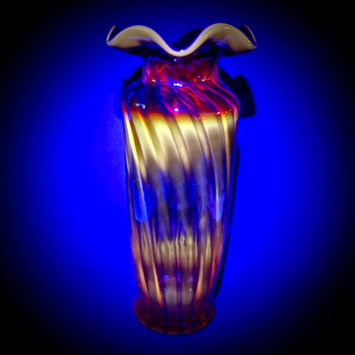 Pair Hand Blown Amberina Art Glass Vases Cadmium Glow 25cm