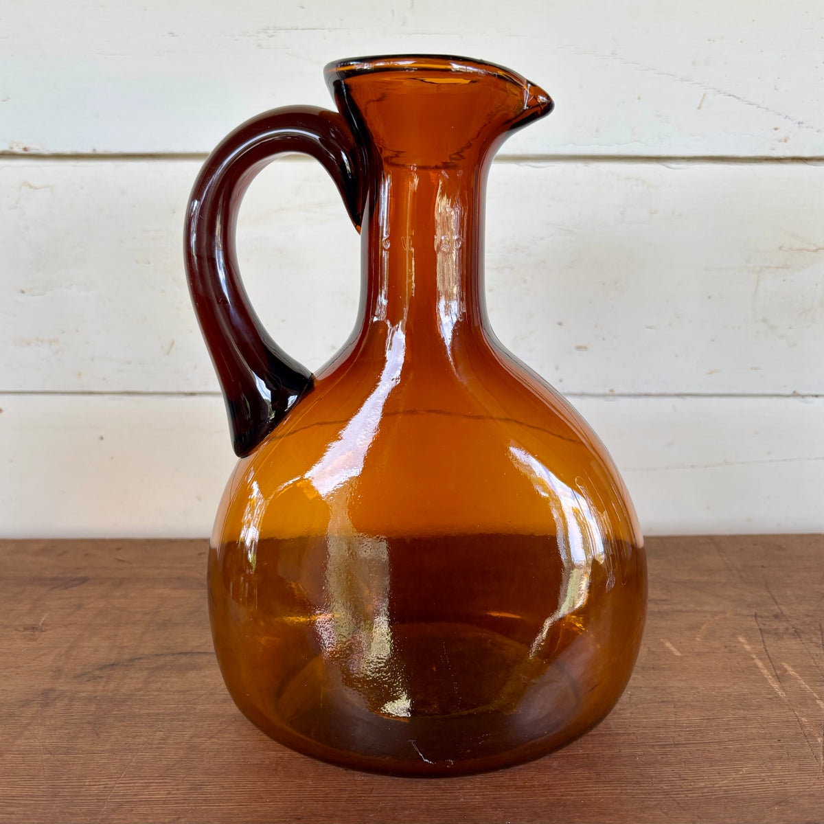 Tall Vintage Amber Glass Jug/Pitcher with Applied Handle (28 cm)