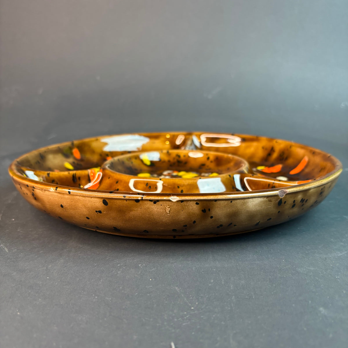 Mid Century Lava Glaze Divided Serving Platter – 28cm