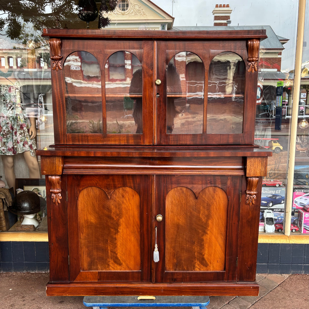 Antique Victorian Mahogany Glazed Dresser / Bookcase Top Cabinet