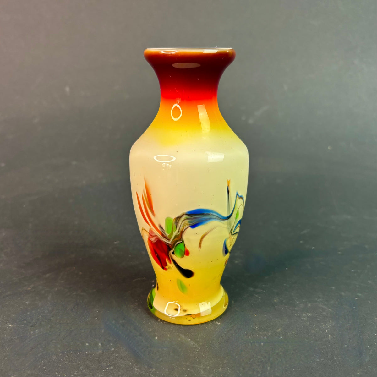 Vintage Studio Art Glass Vase – Hand Blown Cased Glass Swirl – 16cm