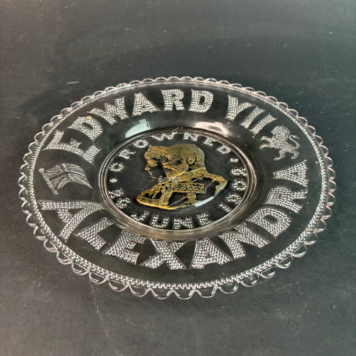 1902 King Edward VII & Queen Alexandra Coronation Glass Plate Edwardian Royal Commemorative