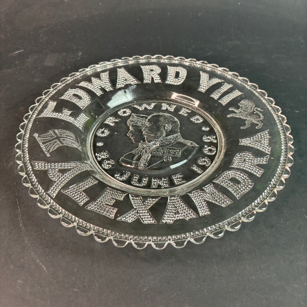 1902 King Edward VII & Queen Alexandra Coronation Glass Plate Antique Royal Commemorative